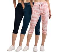 Real Essentials 3-Pack: Women's Ultra Soft Lounge Capri Joggers Sweatpants Athletic Yoga with Pockets(Available in Plus Size), Set 4, XXL