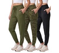 Real Essentials 3 Pack: Women's Ultra-Soft Lounge Joggers Athletic Yoga Pants with Pockets (Available in Plus Size), Set 4, M