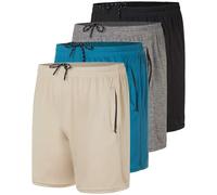 Real Essentials 4 Pack: Men's 5" Mesh Quick-Dry Running Shorts with Zipper Pockets & Drawstring (Available in Big & Tall), Set 10, Large