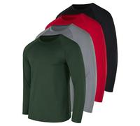 Real Essentials 4 Pack: Men's Compression Long-Sleeve T-Shirt Athletic Cold Weather Baselayer (Available in Big & Tall), Set H, Large