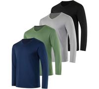 Real Essentials 4 Pack: Men's Dry Fit Long Sleeve V-Neck Active T-Shirt - Athletic Outdoor UPF 50+ (Available in Big & Tall), Set 8, XL
