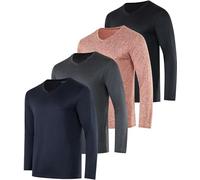 Real Essentials 4 Pack: Men's Dry Fit Long Sleeve V-Neck Active T-Shirt - Athletic Outdoor UPF 50+ (Available in Big & Tall), Set 5, Large
