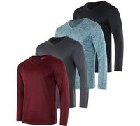 Real Essentials 4 Pack: Men's Dry Fit Long Sleeve V-Neck Active T-Shirt - Athletic Outdoor UPF 50+ (Available in Big & Tall), Set 1, XL