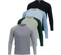 Real Essentials 4 Pack: Mens Long Sleeve Rash Guard Shirt UPF 50+ Swim Beach UV Sun Protection Fishing Quick Dry (Big & Tall), Set 7, S