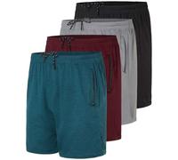 Real Essentials 4 Pack Mens Mesh Running Shorts with Zipper Pockets, L