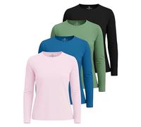 Real Essentials 4 Pack: Quick Dry Fit Tech Stretch Long Sleeve Athletic Workout Ladies T-Shirt Tee Top Running Compression Swim Gym Active Wear Crew Exercise Just My Yoga Zumba Exercise - Set 10, L