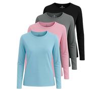 Real Essentials 4 Pack: Women's Cotton Classic-Fit Long-Sleeve Crewneck T-Shirt (Available in Plus Size), Set 9, S