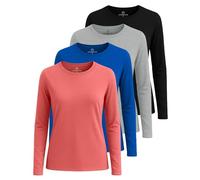 Real Essentials 4 Pack: Women's Cotton Classic-Fit Long-Sleeve Crewneck T-Shirt (Available in Plus Size), Set 2, L