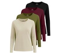 Real Essentials 4 Pack: Women's Cotton Classic-Fit Long-Sleeve Crewneck T-Shirt (Available in Plus Size), Set 6, XL
