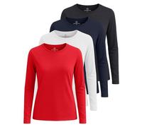Real Essentials 4 Pack: Women's Cotton Classic-Fit Long-Sleeve Crewneck T-Shirt (Available in Plus Size), Set 8, S