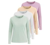 Real Essentials 4 Pack: Women's Cotton Classic-Fit Long-Sleeve Crewneck T-Shirt (Available in Plus Size), Set 1, XXL