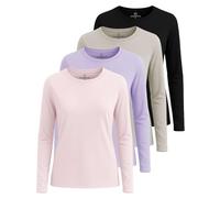 Real Essentials 4 Pack: Women's Cotton Classic-Fit Long-Sleeve Crewneck T-Shirt (Available in Plus Size), Set 5, L