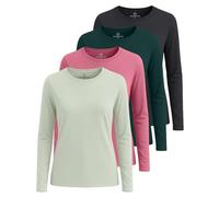 Real Essentials 4 Pack: Women's Cotton Classic-Fit Long-Sleeve Crewneck T-Shirt (Available in Plus Size), Set 4, 3X