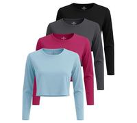 Real Essentials 4 Pack: Women's Cotton Long Sleeve Crew Crop Top - Casual Cropped T-Shirt (Available in Plus Size), Set 4, 2X
