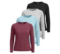 Real Essentials 4 Pack: Women's Dry-Fit Tech Stretch Long-Sleeve Athletic Workout T-Shirt (Available in Plus Size), Set 7, 3X