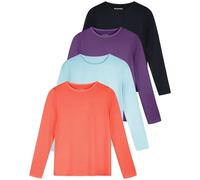 Real Essentials 4 Pack: Womens Quick Dry Fit Tech Stretch Long Sleeve Athletic Workout T-Shirt Tee Top Running Compression Swim Gym Active Wear Crew Exercise Just My Plus Size Yoga Zumba - Set 12, M