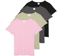 Real Essentials 4 Pack: Women's Ribbed Knit Short Sleeve Crew Neck T-Shirt (Available in Plus), Set 5, L