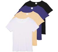 Real Essentials 4 Pack: Women's Ribbed Knit Short Sleeve Crew Neck T-Shirt (Available in Plus), Set 7, M
