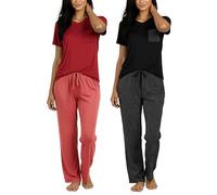 Real Essentials 4 Piece: Women’s Super-Soft Pajama Set V-Neck Short Sleeve Top with Pants Loungewear - Multicoloured - Medium