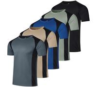 Real Essentials 5 Pack Men’s Active Quick Dry Mesh Crew Neck T Shirts | Athletic Short Sleeve Tee (Available in Big & Tall), Set 10, Large