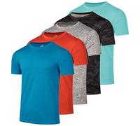Real Essentials 5 Pack: Men’s Short Sleeve Dry Fit Active Crew Neck T Shirt - Athletic Running Gym Workout Tee Tops, Set 17, Medium