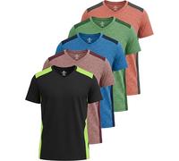 Real Essentials 5 Pack: Men’s V-Neck Dry-Fit Moisture Wicking Active Athletic Tech Performance T-Shirt, Set 14, S