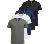 Real Essentials 5 Pack: Men’s V-Neck Dry-Fit Moisture Wicking Active Athletic Tech Performance T-Shirt, Set 3, Large