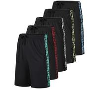Real Essentials 5 Pack: Men's Mesh Athletic Performance Gym Shorts with Pockets (S-3X), Set Q, Large