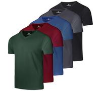 Real Essentials 5 Pack: Men's Mesh Short Sleeve V-Neck T-Shirt | Athletic Dry Fit V Neck Workout Shirt (Big & Tall Available), Set 4, Medium