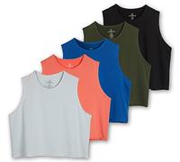 Real Essentials 5-Pack: Women's Dry Fit Crop Summer Tank Top - Gym Yoga Workout Sports Tee Tank Tops for Women (Available in Plus Size), Set 8, XXL