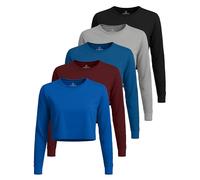 Real Essentials 5 Pack: Women's Dry Fit Crop Top - Long Sleeve Crew Neck Stretch Athletic Tee (Available in Plus Size), Set 9, 2X