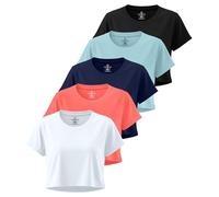 Real Essentials 5 Pack: Women's Dry Fit Crop Top - Short Sleeve Crew Neck Stretch Athletic Tee (Available in Plus Size), Set 3, M