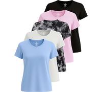 Real Essentials 5 Pack: Women's Dry Fit Tech Stretch Short-Sleeve Crew Neck Athletic T-Shirt (Available in Plus Size), Set 16, M
