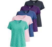 Real Essentials 5 Pack: Women's Dry Fit Tech Stretch Short-Sleeve Crew Neck Athletic T-Shirt (Available in Plus Size), Set 15, 2X