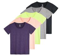 5 Pack: Women's Dry Fit Tech Stretch Short-Sleeve Crew Neck Athletic T-Shirt (Available in Plus Size), Set 11, X-Large