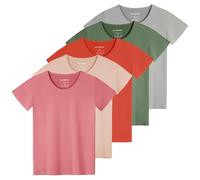 Real Essentials 5 Pack: Women's Short Sleeve T-Shirts Workout Tops Fitness Pilates Gym Activewear Athletic (Plus Available), Set 12, XS