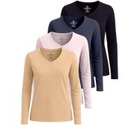 Real Essentials Ladies LS Cotton V Neck Shirt, Set 3, M