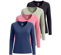 Real Essentials Ladies LS Cotton V Neck Shirt, Set 4, 2X
