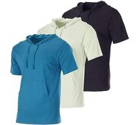 Real Essentials Men's Cotton Short-Sleeve Hoodie Hooded T-Shirt With Drawstring & Pockets (Available In Big & Tall), Set 5, 3XL