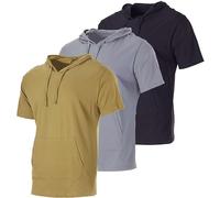 Real Essentials Men's Cotton Short-Sleeve Hoodie Hooded T-Shirt With Drawstring & Pockets (Available In Big & Tall), Set 7, Large