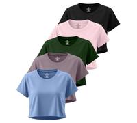 Real Essentials Women's Ladies Crop Dry Fit Crew Top T-Shirt | Available In Plus Size, Moisture Wicking Cropped Tee, Crew Neck, Yoga, Running, Hiking, Exercise, Activewear, Sports