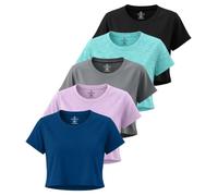 Real Essentials Women's Ladies Crop Dry Fit Crew Top T-Shirt | Available In Plus Size, Moisture Wicking Cropped Tee, Crew Neck, Yoga, Running, Hiking, Exercise, Activewear, Sports