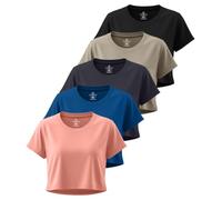 Real Essentials Women's Ladies Crop Dry Fit Crew Top T-Shirt | Available In Plus Size, Moisture Wicking Cropped Tee, Crew Neck, Yoga, Running, Hiking, Exercise, Activewear, Sports
