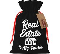 Real Estate is My Hustle Funny Realtor Reusable burlap bag with drawstring for Christmas and party favors