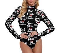Real Estate Is My Hustle Women's Mock Turtle Neck Bodysuit Long Sleeve Tops Body Suits 2XL