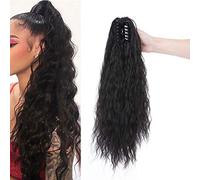 Real Fashion Corn Wavy Ponytail Extension Claw Clip 24" Long Wavy Curly Hair Extensions Jaw Clip Ponytail Hairpiece Pony Tail Natural Black