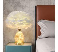 Real Feather Light Bedside Table Lamp Nightstand Desk Lamp with Feather Shade, Reading Nightstand Light Bedside Lamp for Bedroom, Living Room, Childrens Room, Office