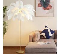 Real Feather Light Modern Ostrich Feather Floor Lamp, Dimmable Standing Light with Footswitch for Bedroom & Living Room, Includes Light Sources