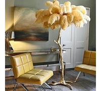 Real Feather Light Real Ostrich Real Feather Light with 5 Led Light Sources, Luxury Feather Floor Lamp 100% All Resin Standing Lamp Decor Gift for Living Room Bedroom and Office (Camel 150x90cm)