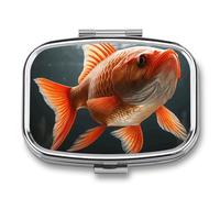 Real Fish Pill Case for Travel, Rectangle Metal Pill Organizer with 2 Compartments, Portable Daily Medicine Box for Purse, Wallet
